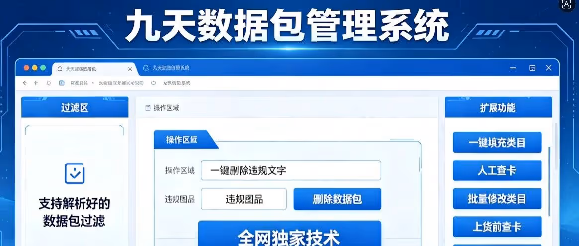 九天数据包管理系统-上货防罚款神器-可以检测商品-多平台数据包精细化管理