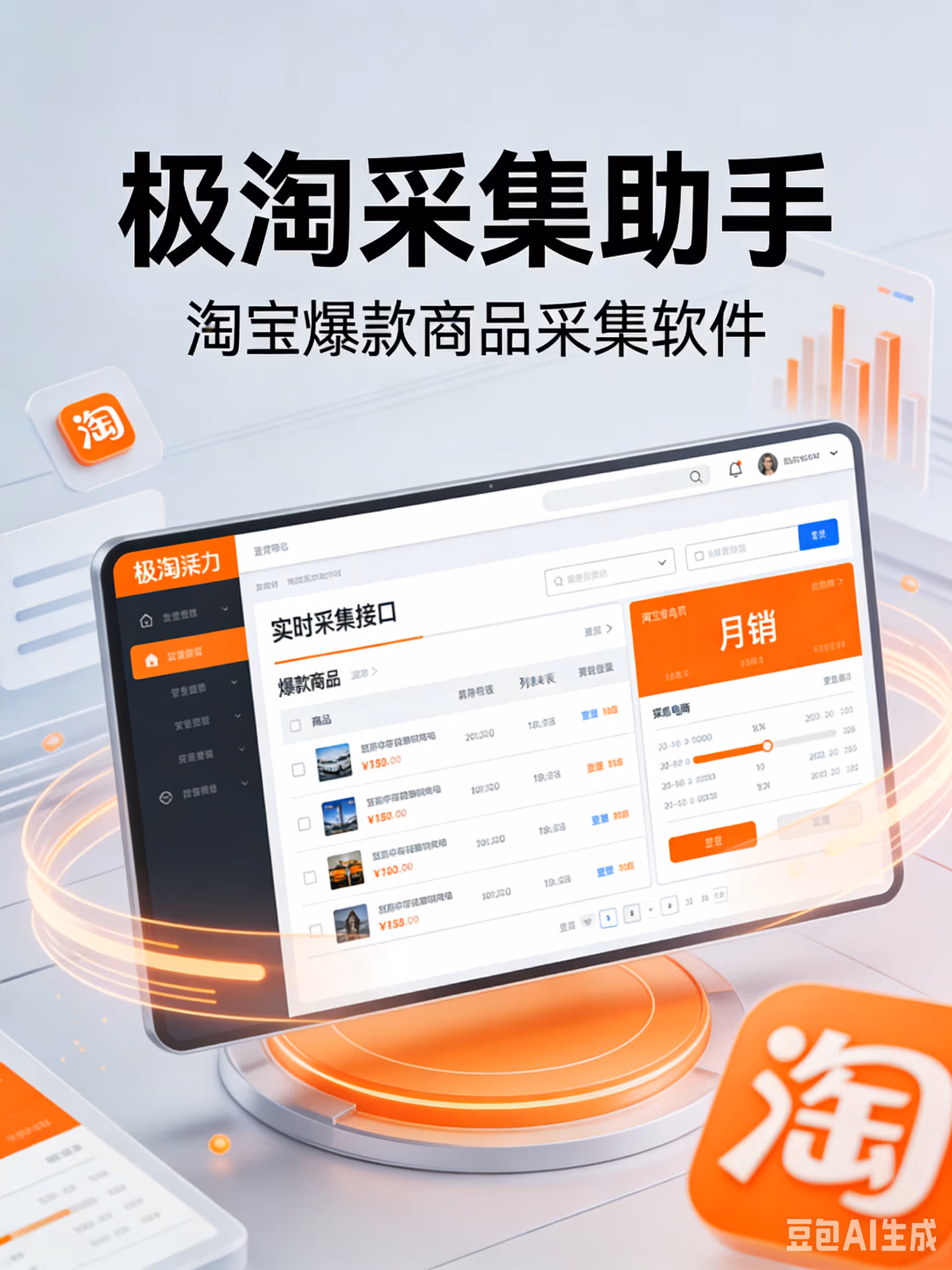 极淘采集助手，淘宝爆款选品，采集显示月销