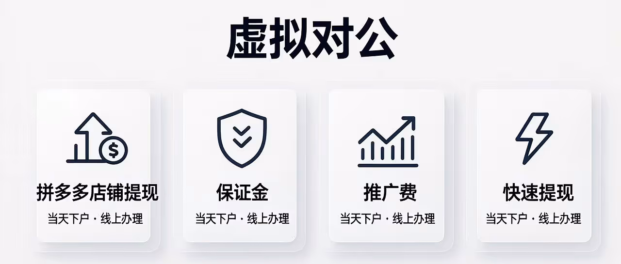 虚拟对公-拼多多店铺提现-保证金-推广费-快速提现-当天下户-线上办理