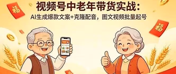 视频号中老年带货实战：AI生成爆款文案+克隆配音，图文视频批量起号（附教程）