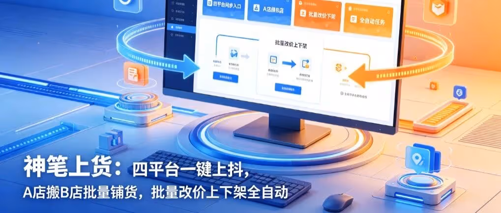 神笔上货：四平台一键上抖，A店搬B店批量铺货，批量改价上下架全自动