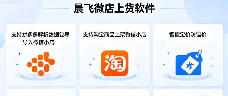 晨飞微店上货：微信小店智能上货神器，拼多多、淘宝数据包一键导入，防错价防错乱