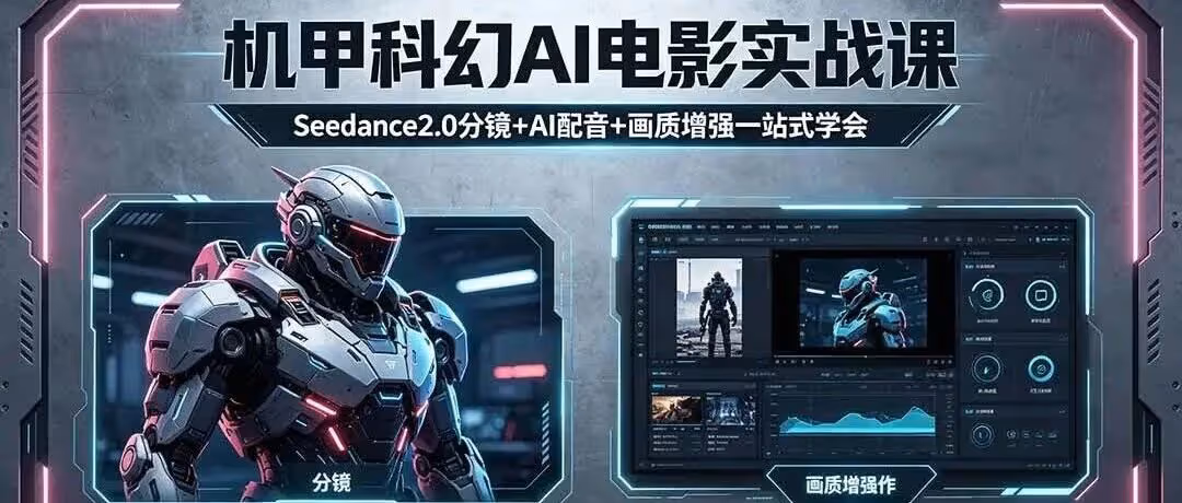 机甲科幻Al电影实战课，Seedance2.0分镜+Al配音+画质增强一站式学会(附教程)