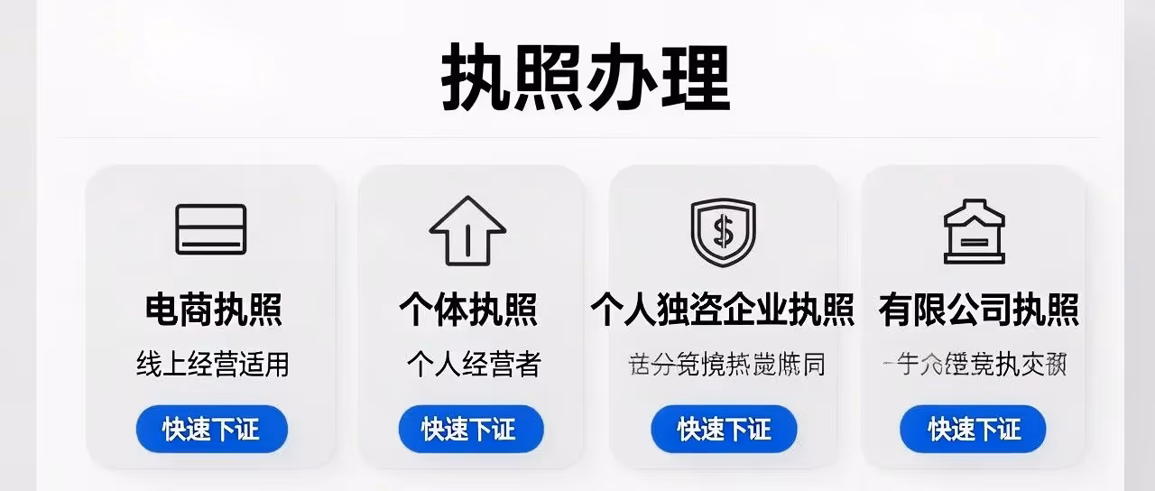 电商执照办理-个体执照-个人独资企业执照-有限公司执照-快速下证-执照办理