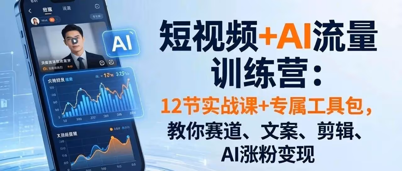 AI短视频变现训练营，12节实战课助你月入过万