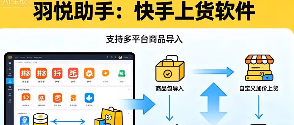 羽悦助手-快手无货源上货-批量上架商品-起店效率翻倍-搭配巨量商品池0成功率100%