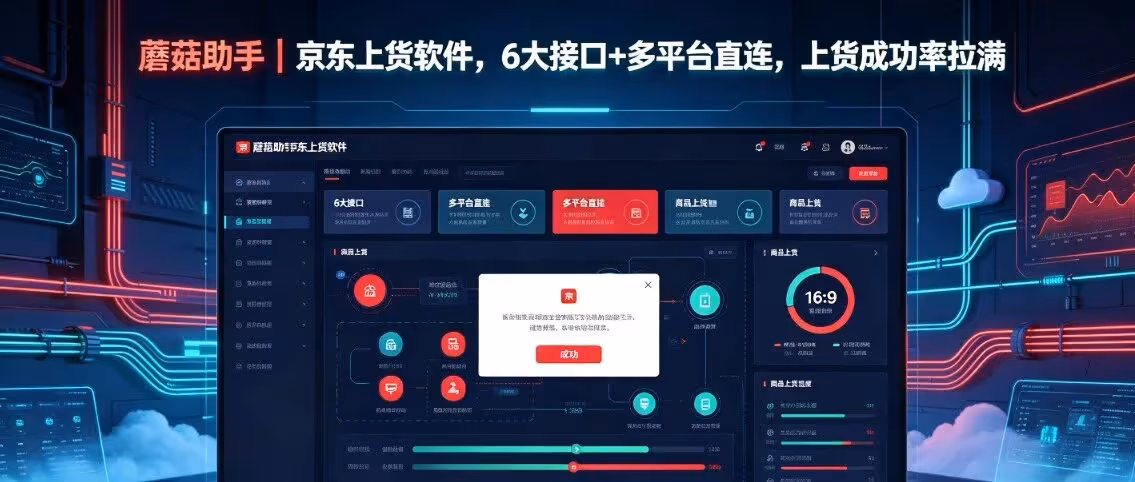 蘑菇助手｜京东上货软件，6大接口+多平台直连，上货成功率拉满